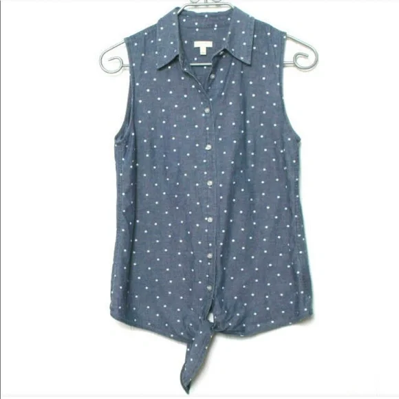 Talbots denim polka dot sleeveless button up blouse - Picture 1 of 9